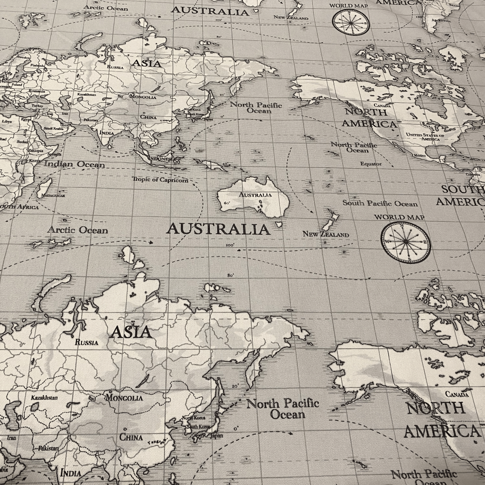 Stoff Grey World Map